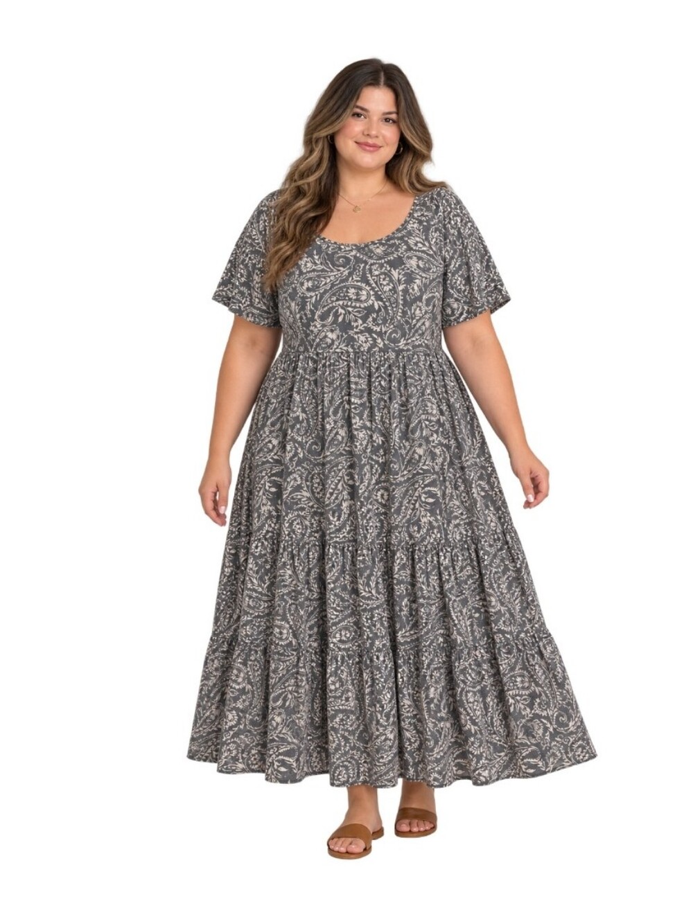 Tahari Green Paisley Tiered Maxi Dress 3X NWT